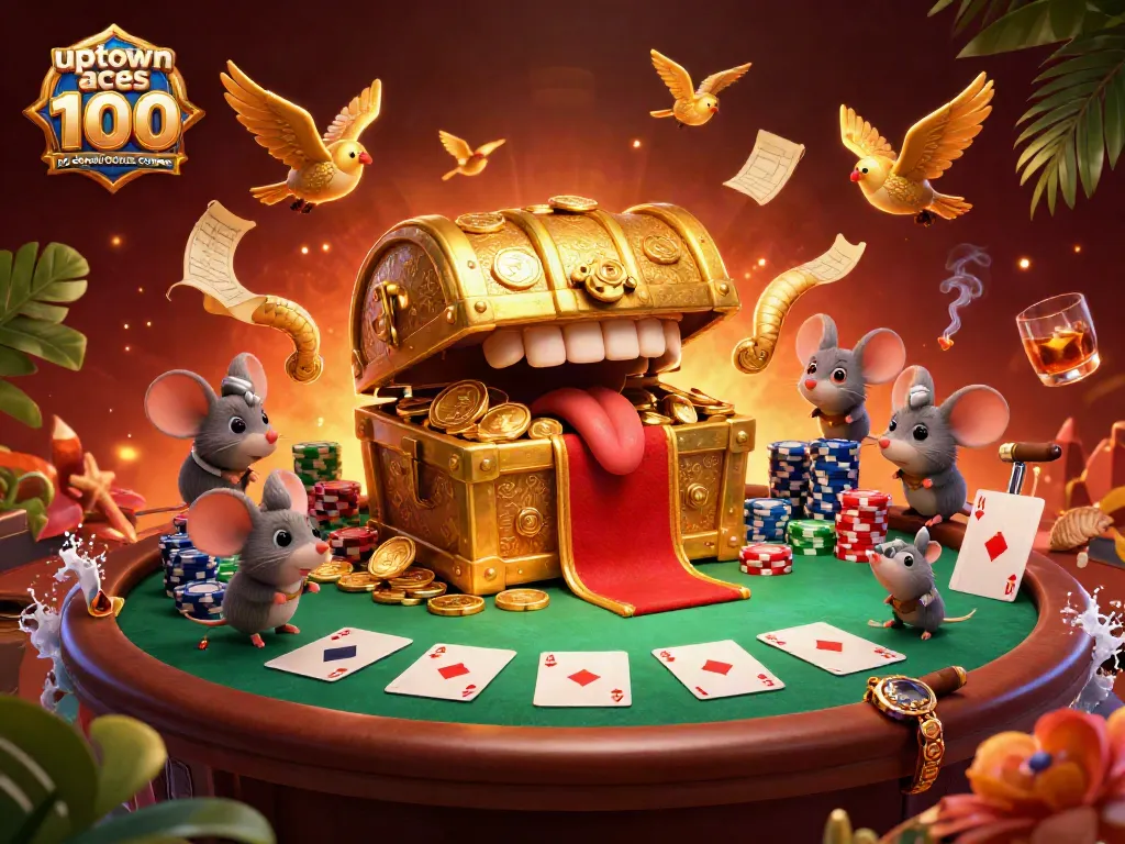 Play with uptown aces casino 100 no deposit bonus codes in a vibrant, animated casino scene.