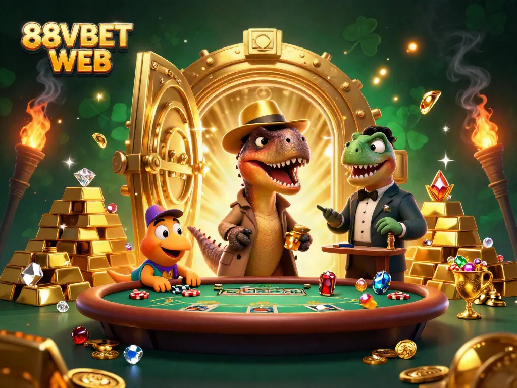 Experience thrilling gameplay at 88VBET WEB with animated characters in an exciting casino scene.
