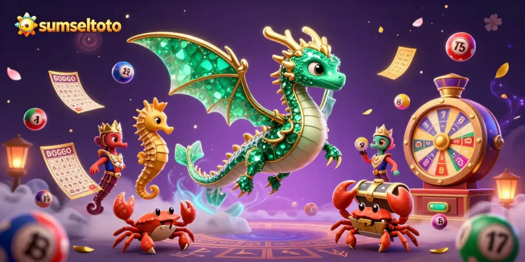 Engage with sumseltoto gaming delights featuring a vibrant sea dragon and lottery elements.