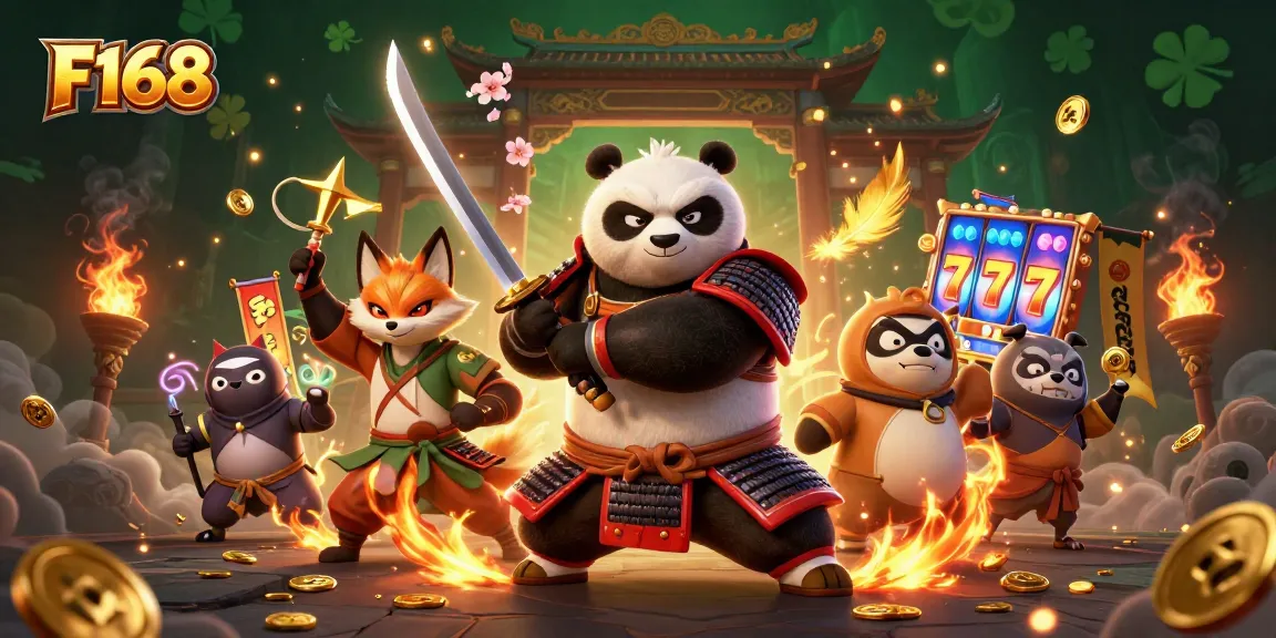 Engage in thrilling slot action at F168 with a vibrant scene showcasing exciting games and characters.