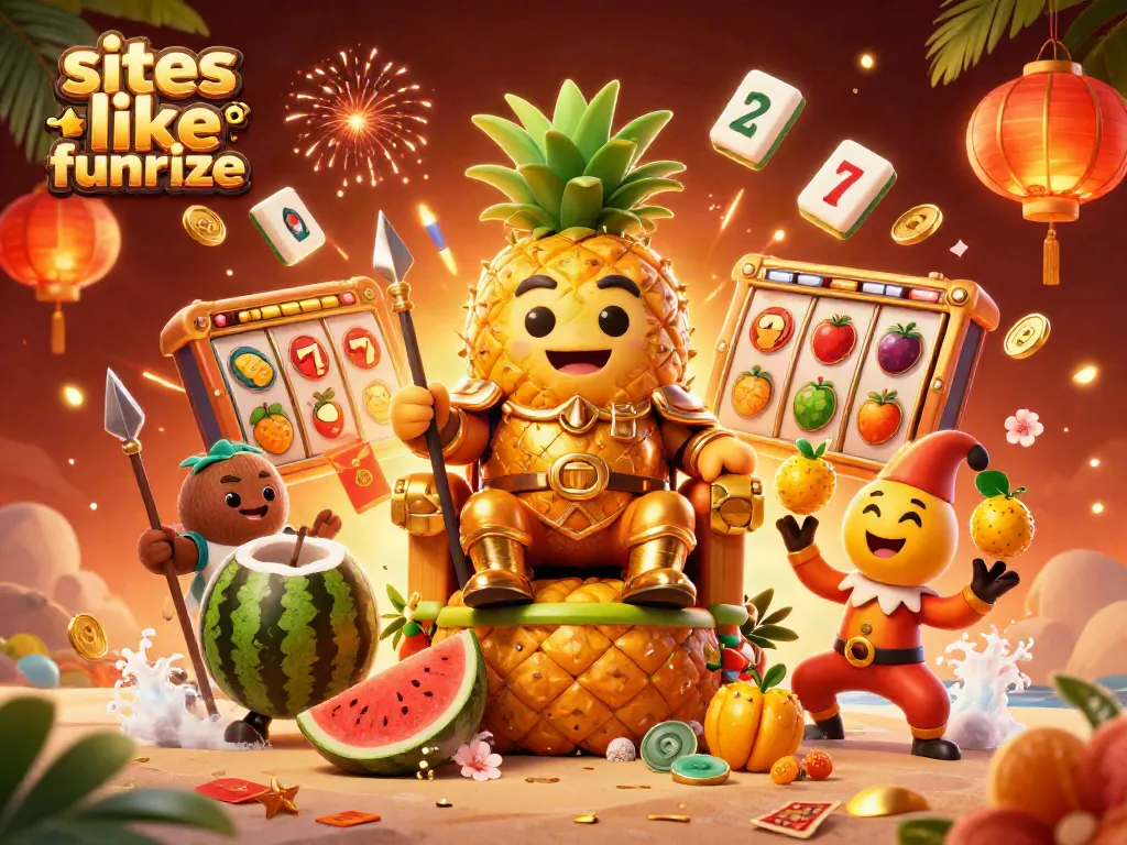 Engage with exciting games at sites like funrize, featuring vibrant casino elements and a tropical scene.