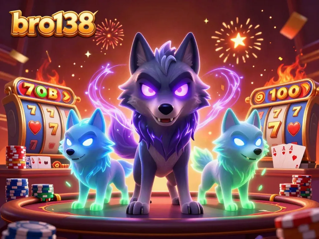 Experience thrilling gameplay at bro138 with vibrant slot reels, ghostly characters, and festive casino atmosphere.