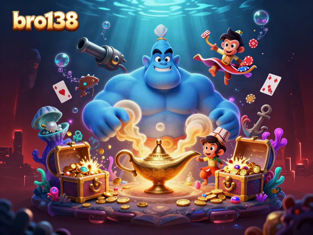 Experience exhilarating gameplay with bro138, featuring a genie and magical elements in a vibrant casino scene.