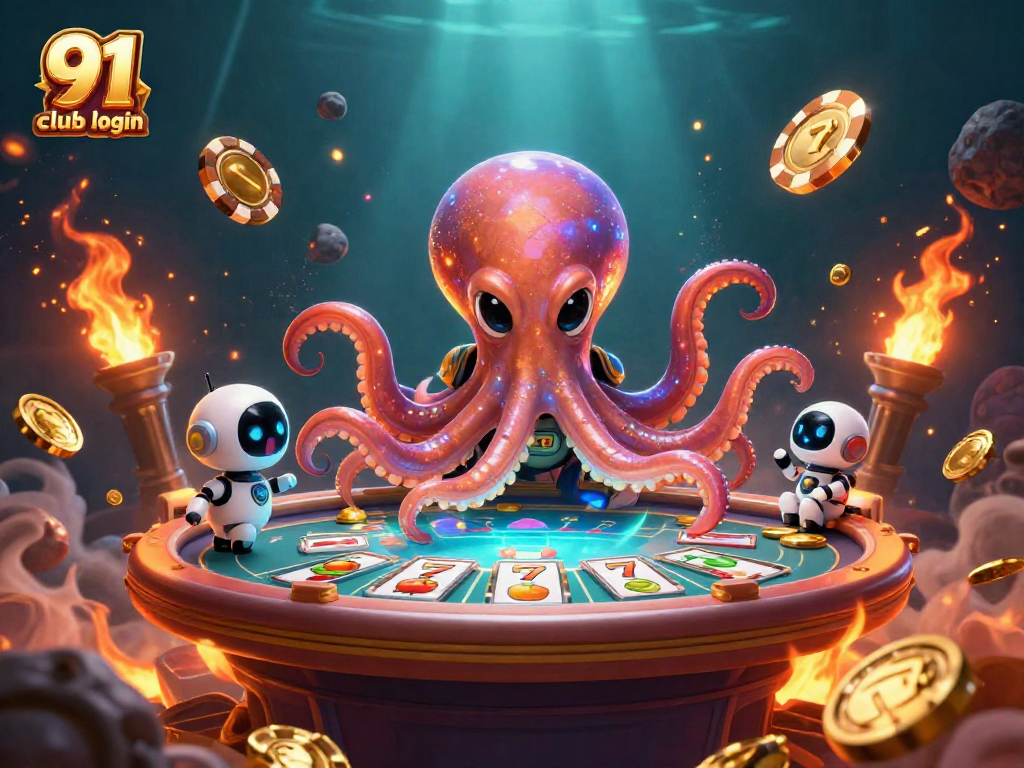 Engage in thrilling gameplay and bonuses with 91 club login at this vibrant gaming illustration.