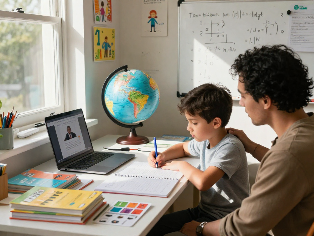Child studying with 11 plus exam tutors near me during online session in cozy home study.