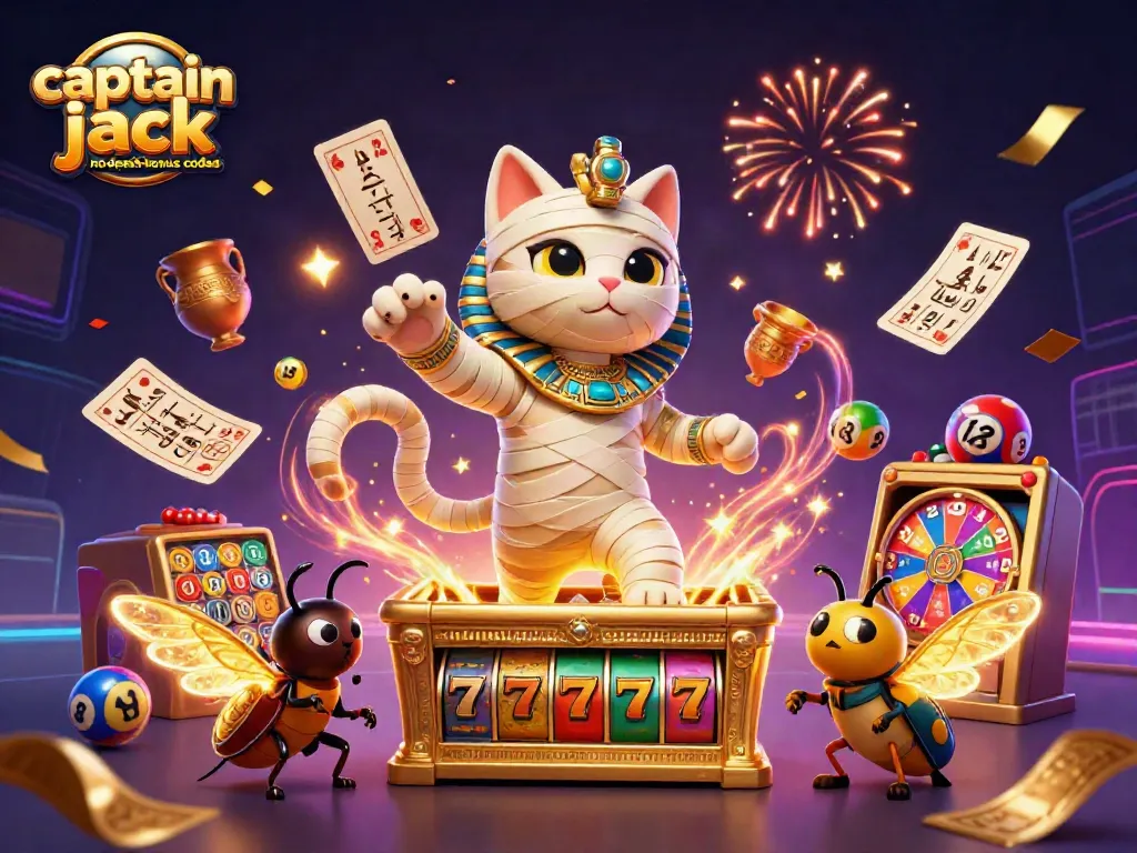 Try your luck with captain jack no deposit bonus codes amidst vibrant casino elements and playful characters.