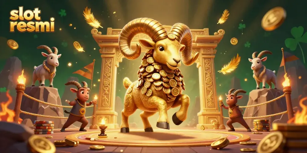 Experience slot resmi excitement with a dynamic 3D casino scene featuring vibrant characters, gold coins, and gaming elements.