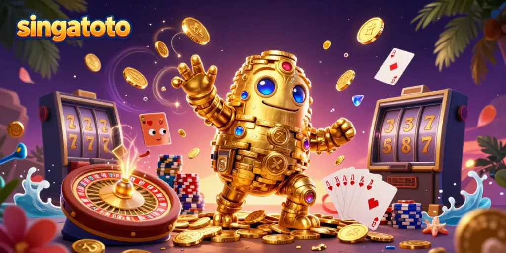 Experience the thrilling world of singatoto with a vibrant 3D casino scene full of win.