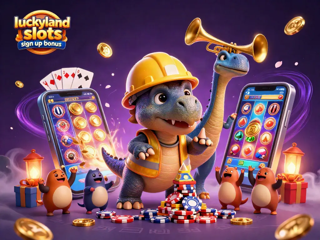 Experience the excitement of luckyland slots sign up bonus with vibrant characters and casino elements!