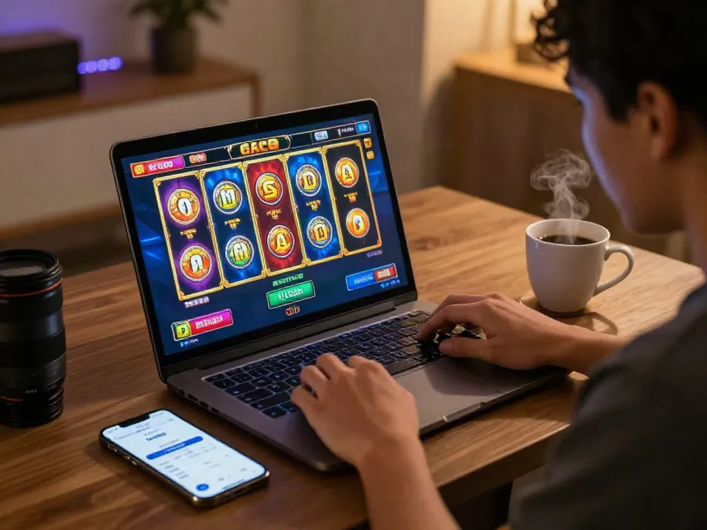 Engaging slot online gacor gameplay with DANA e-wallet in an inviting gaming setup.