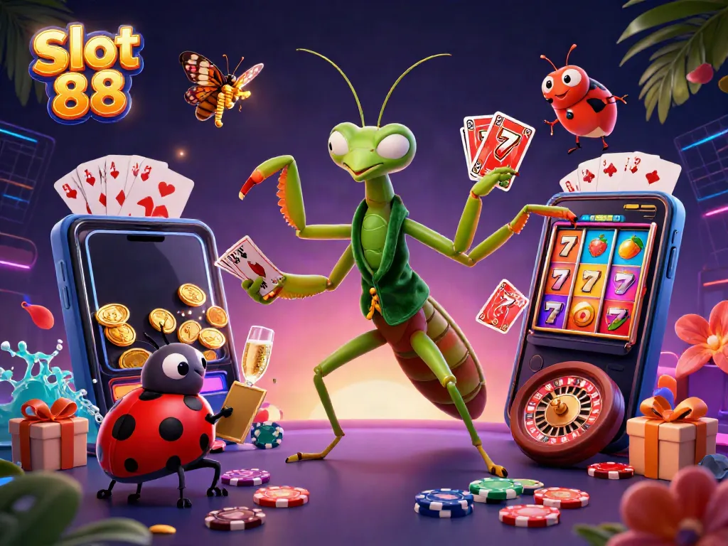 Spin the reels and win big with Slot 88 in a vibrant casino scene