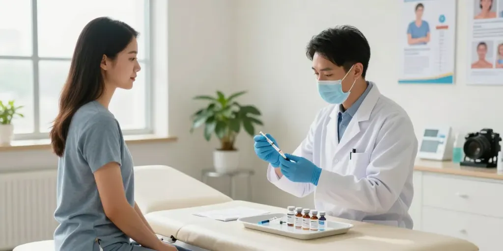 Lipo C peptide injection demonstration in a bright health clinic