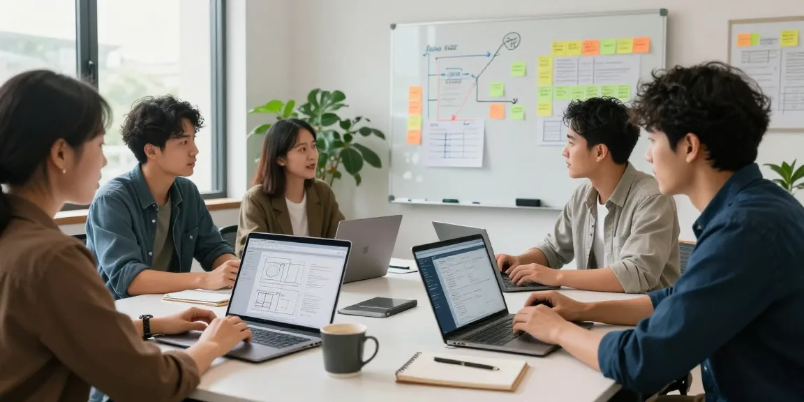 Collaborative team planning their mvp development service during a meeting in a modern workspace