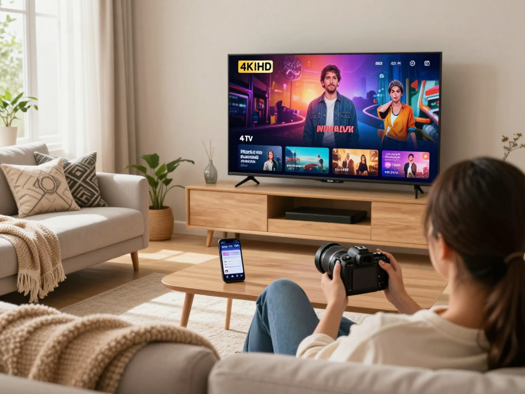 Geniet van IPTV 4K in een comfortabele woonkamer met een slimme TV.