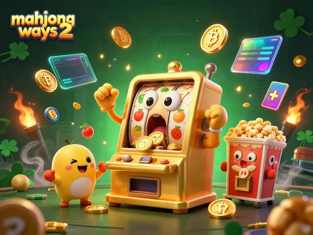 Play mahjong ways 2 with exciting slot symbols and vibrant 3D characters celebrating a jackpot.