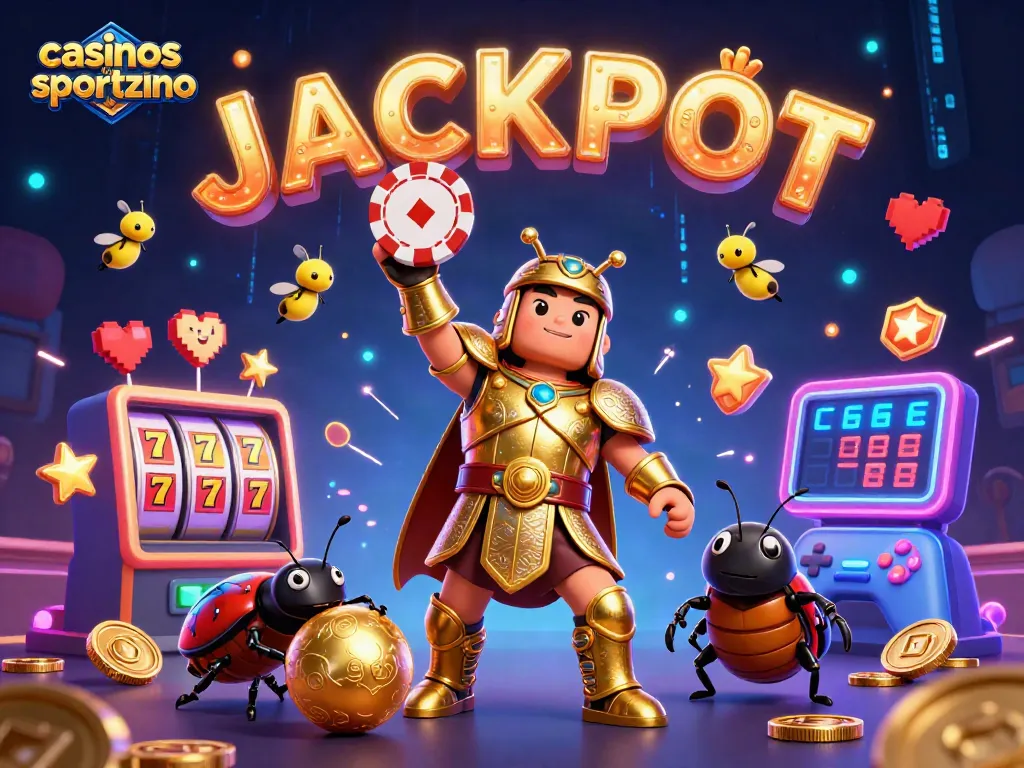 Win big at casinos like sportzino with a lively 3D beetle theme celebrating jackpots.