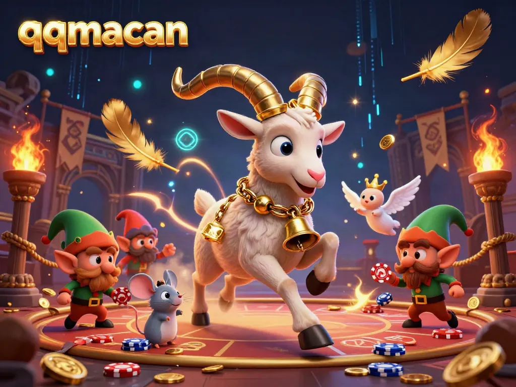 Experience the lively action at qqmacan's unique casino with festive characters and vibrant elements.