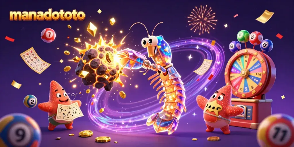 Experience the excitement of manadototo with dynamic lottery elements and vibrant casino atmosphere in this vibrant illustration.