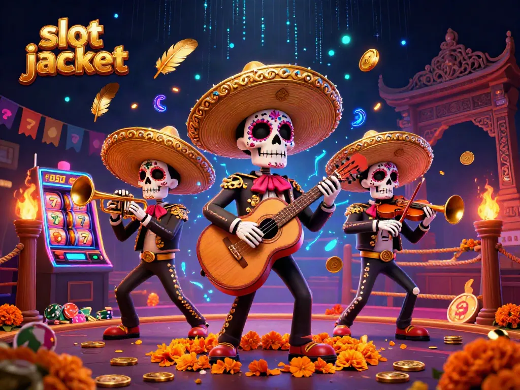 Experience the thrill of slot jackpot with a mariachi band in a lively casino scene.
