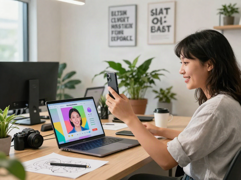 Engaging in an attractive test with AI in a modern workspace.