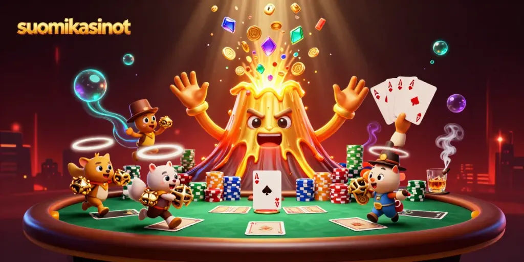 Win big at suomikasinot with a vibrant 3D casino scene full of treasures and action!