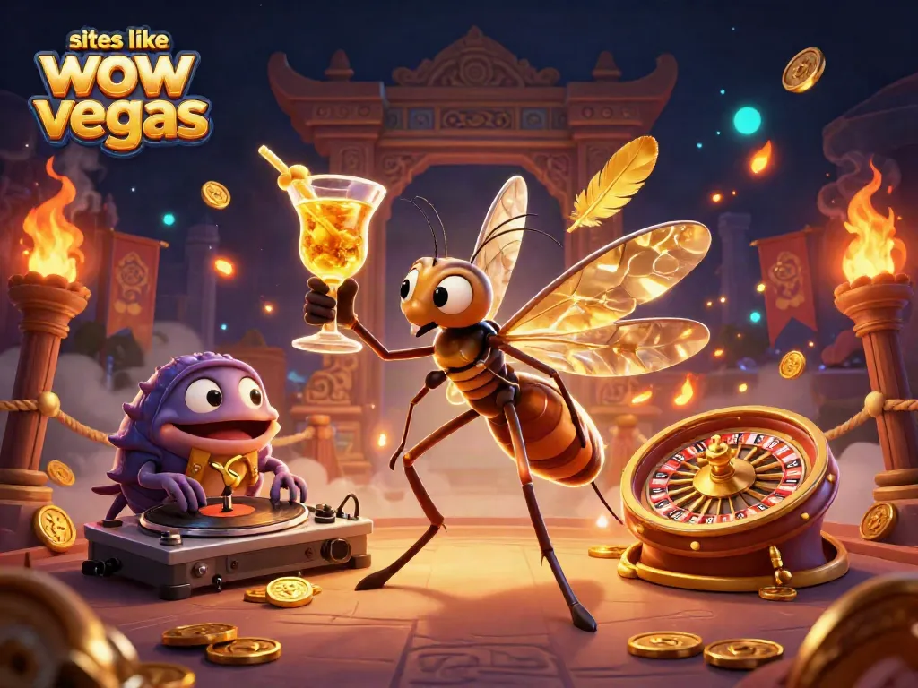 Experience excitement at sites like wow vegas with engaging casino elements in a vibrant 3D illustration.