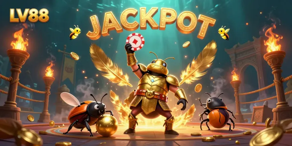 Experience the excitement of LV88 with vibrant casino-themed elements in a dynamic illustration.