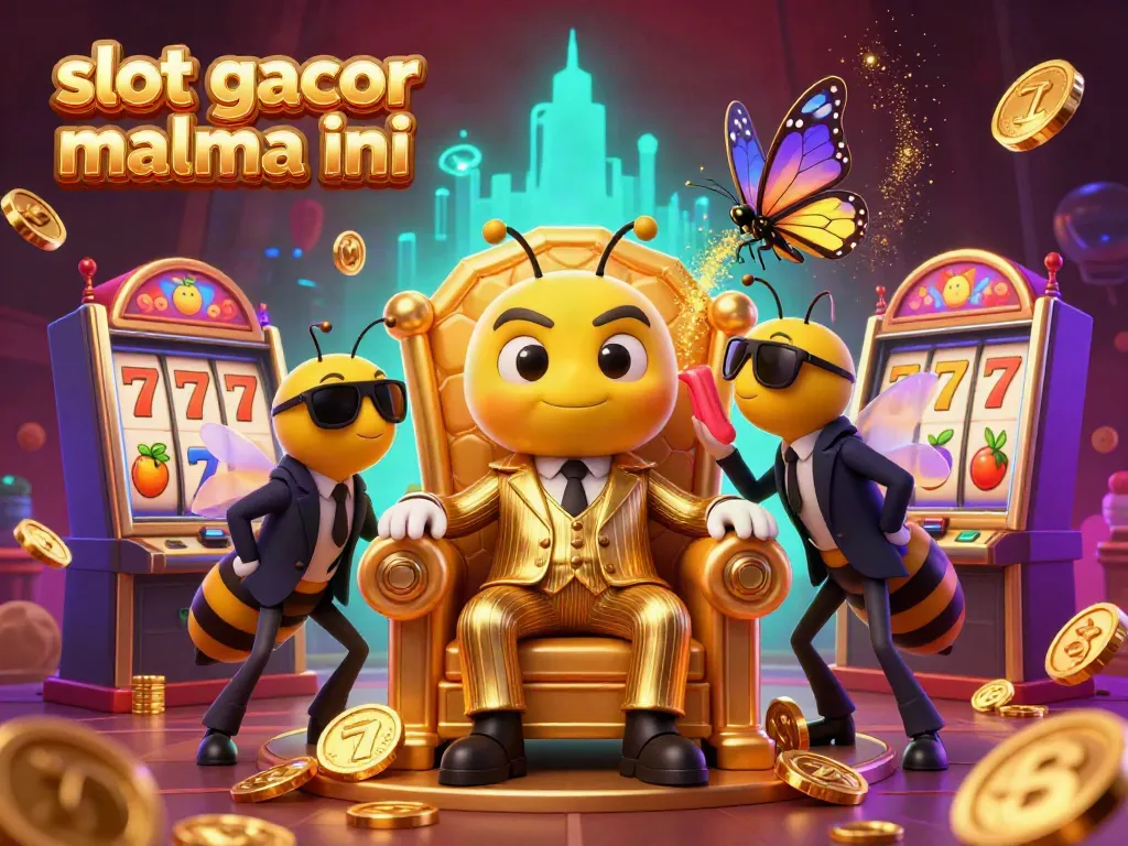 Experience the thrill of slot gacor malma ini with a buzzing bumblebee mob boss surrounded by slot machines and treasures.