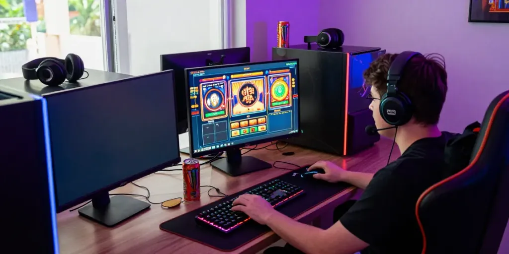 Engaging online gaming experience on a slot server Thailand with vibrant interface and gaming setup.