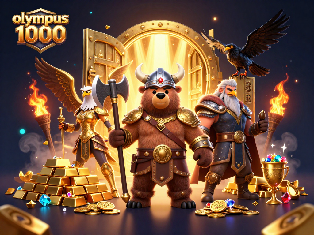 Pemain olympus 1000 mendapatkan jackpot besar dengan simbol keberuntungan di latar belakang yang megah.