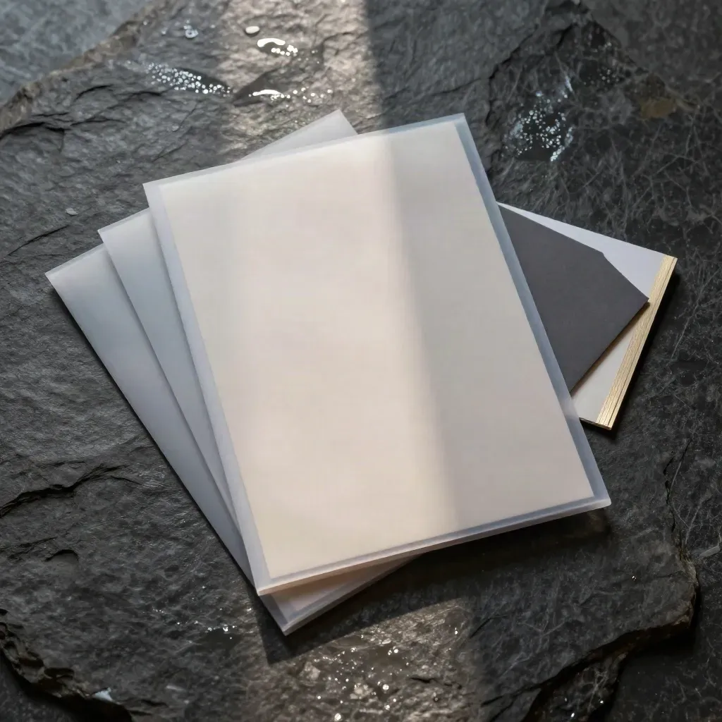 Translucent report pack on wet stone with graphite insert and folded divider