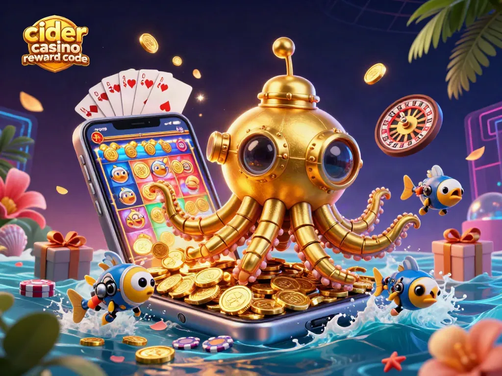 Engage with Cider Casino reward code for free play and bonus coins while surfing through a sea of treasures.