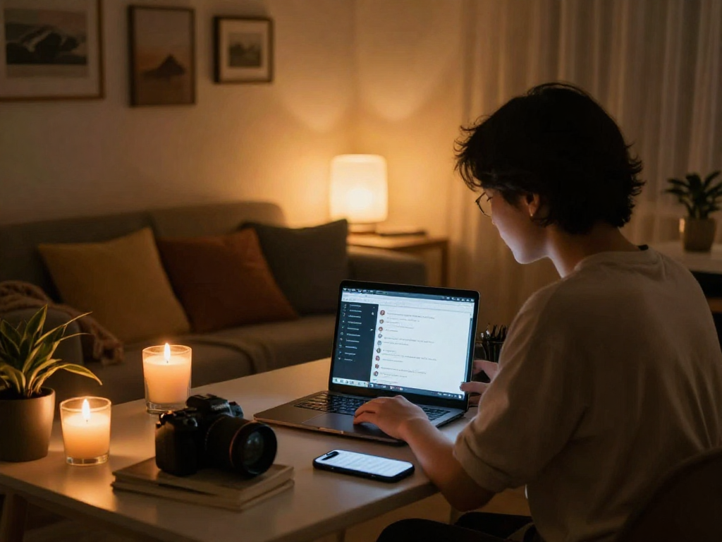 Engaging cozy scene depicting nsfw chat interactions in a warm inviting room.