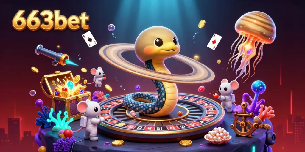 Experience the excitement of 663bet with a dynamic 3D scene of betting elements and animated characters.