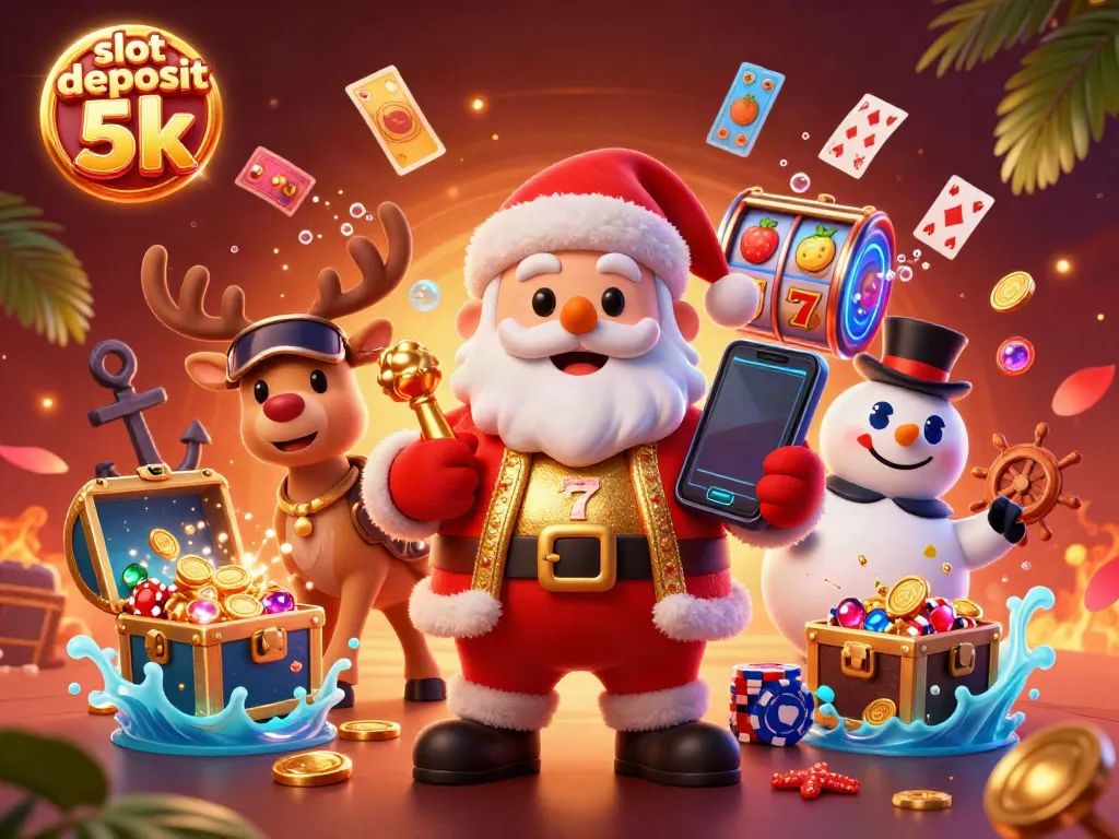 Experience the excitement of slot deposit 5k with playful characters amid vibrant casino elements.