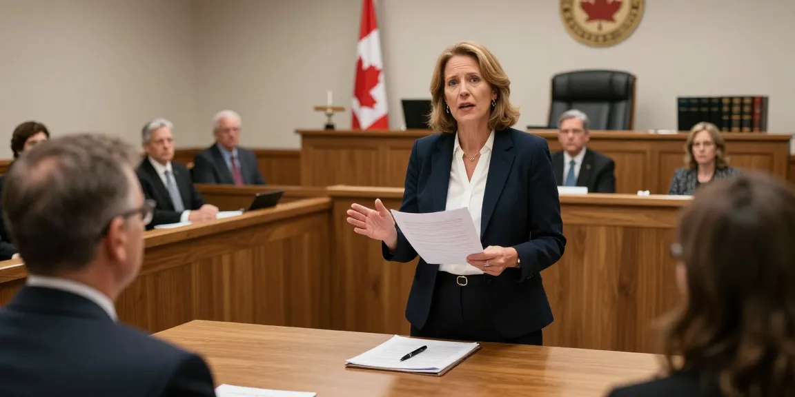 Karen McCleave crown attorney addressing a jury in a well-lit courtroom, illustrating her legal expertise.
