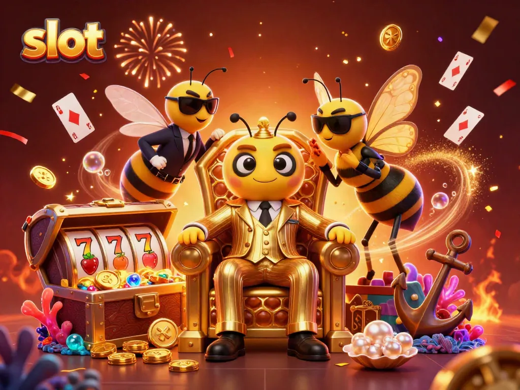 Engage with thrilling slot action in vibrant casino illustration featuring characters and colorful game elements.