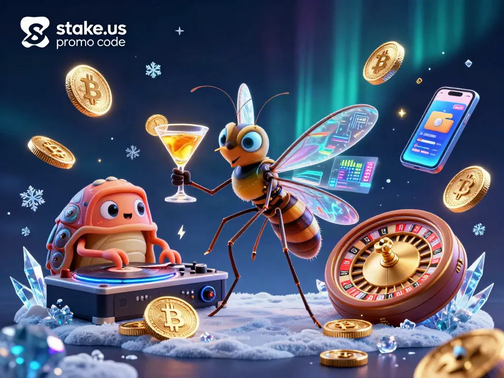 Spin to win at Stake.us promo code with dynamic characters and dazzling casino elements.