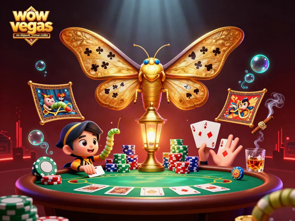 Experience excitement with WOW Vegas no deposit bonus codes in this vibrant casino scene featuring colorful poker elements.