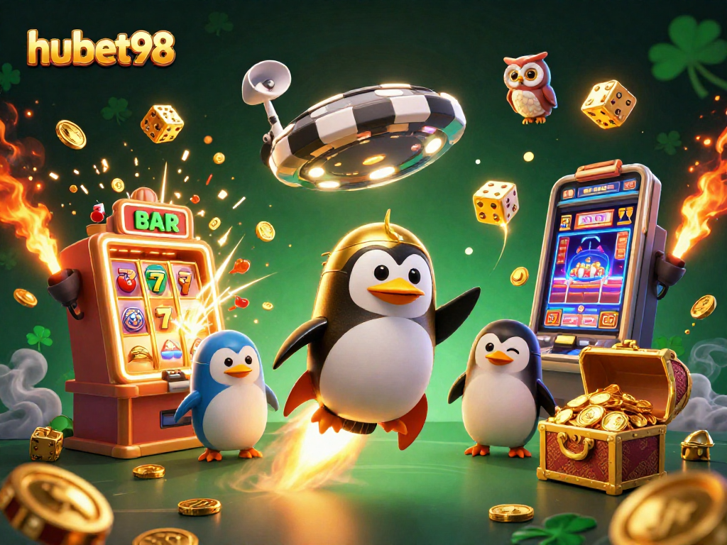 Experience thrilling wins at hubet98 with a golden penguin racing towards an epic jackpot!