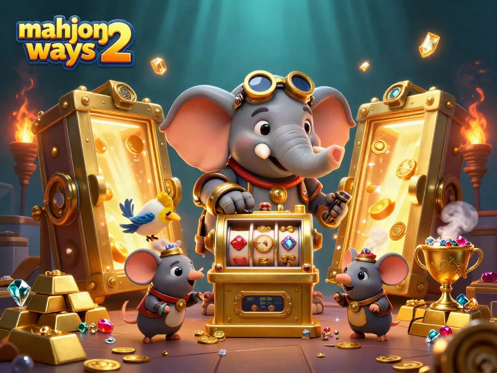 Experience the excitement of mahjong ways 2 with a dynamic steampunk scene featuring characters and treasures.
