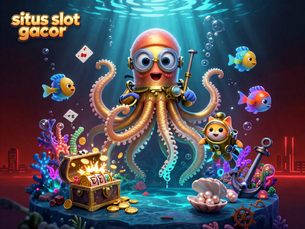 Winning at situs slot gacor with a colossal kraken and vibrant underwater treasures.