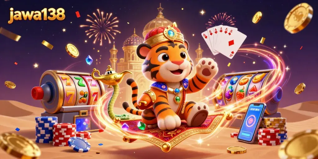 Experience thrilling action on jawa138 with spinning slot reels, sparkling gems, and vibrant casino elements.