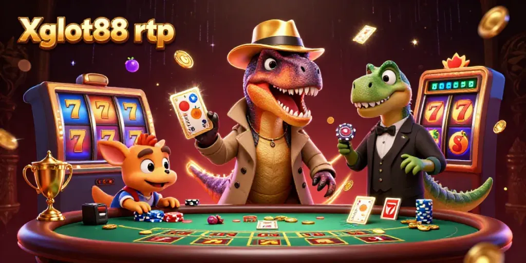 Mengungkap strategi kemenangan di Xgslot88 rtp melalui ilustrasi kasino yang penuh warna dan aksi.