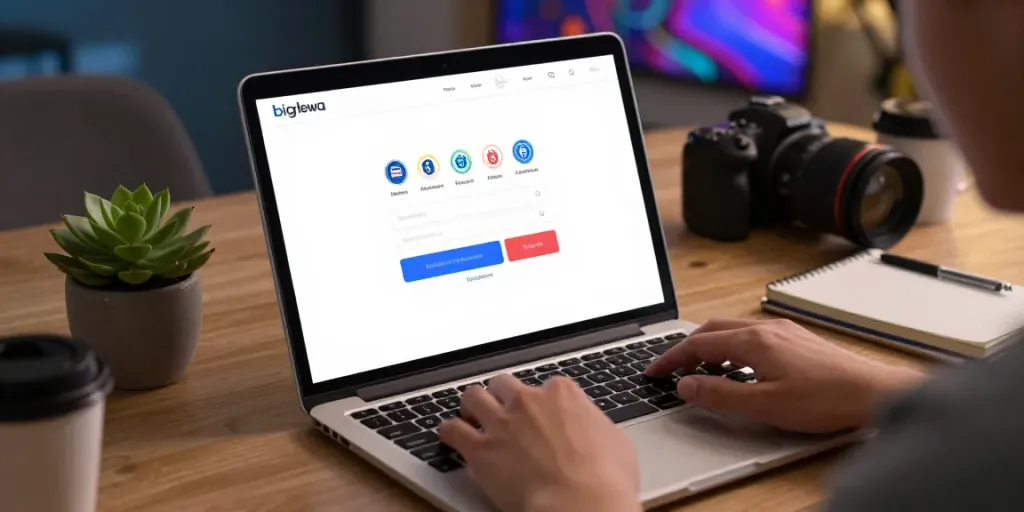 User accessing bigdewa login on laptop in a cozy workspace, showcasing a user-friendly interface.